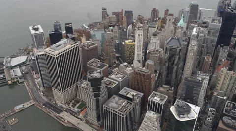 Flying past the Financial District in Lower Manhattan. Shot in 2011. Stock Footage 59170424