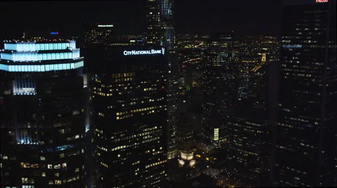 Flying past Los Angeles skyscrapers at night. Shot in 2010. Stock Footage 59108505