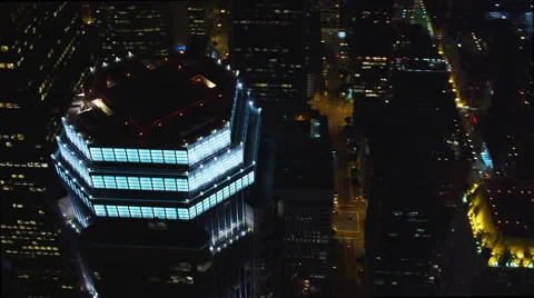 Flying past Los Angeles skyscrapers at night. Shot in 2010. Stock Footage 59109222