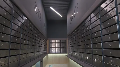 Flying past mailboxes in the entrance of a multi-story building Stock Footage 321004680