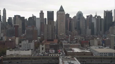 Flying past Midtown Manhattan, from West 59th Street along the Hudson River Stock Footage 59172249
