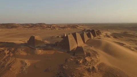 Flying past the Pyramids of Meroe in Sudan Stock Footage