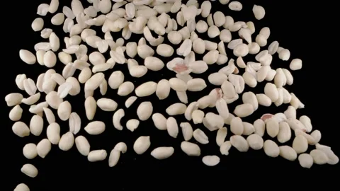 Flying peanuts on a black background. Super slow motion. Видео 149327061