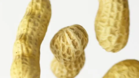 Flying peanuts in slow motion on the white background, slow motion food Video stock 148553290
