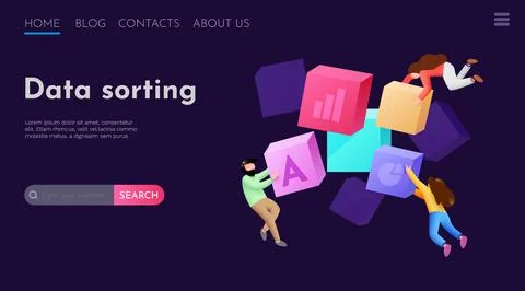 Flying people sorting data cubes. Business audit concept. Stock Illustration