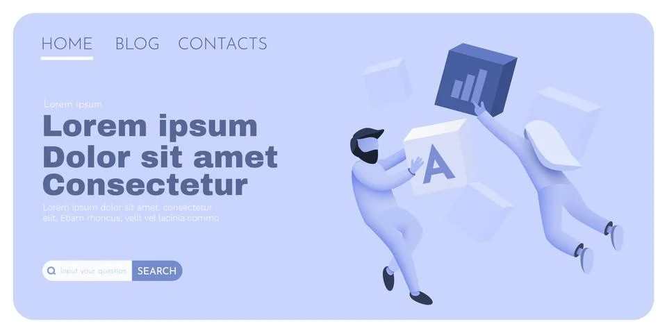 Flying people sorting data cubes. Business audit concept. Stock Illustration