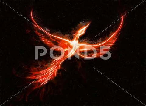 Flying phoenix bird as symbol of rebirth and new beginning. ~ Clip Art ...