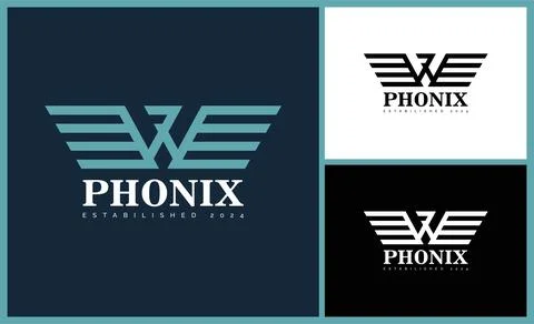 Flying phoenix falcon bird line geometric shapes modern logo set design template Stock Illustration