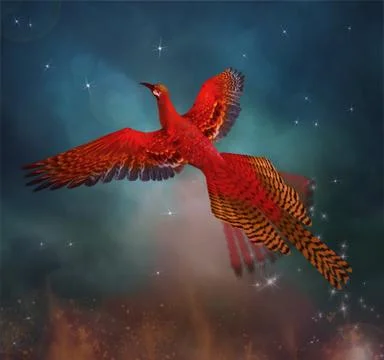 Flying phoenix as a symbol of rebirth Stock Illustration