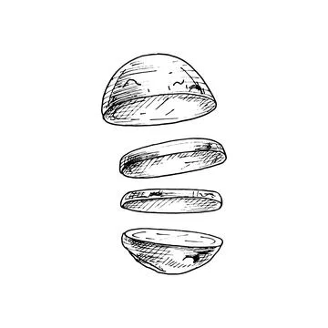 Flying pieces of fresh potato. Vector vintage hatching black illustration. Stock-Illustration