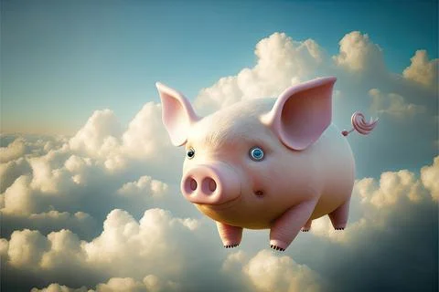 Flying pig, cute with clouds background, Made by AI,Artificial intelligence Stock Illustration