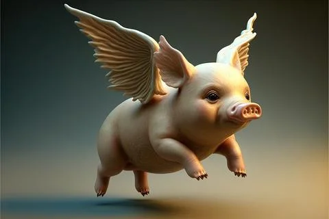 Flying pig, cute with clouds background, Made by AI,Artificial intelligence Stock Illustration