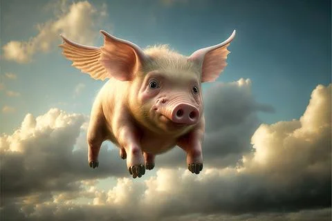 Flying pig, cute with clouds background, Made by AI,Artificial intelligence Stock Illustration