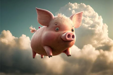 Flying pig, cute with clouds background, Made by AI,Artificial intelligence Stock Illustration