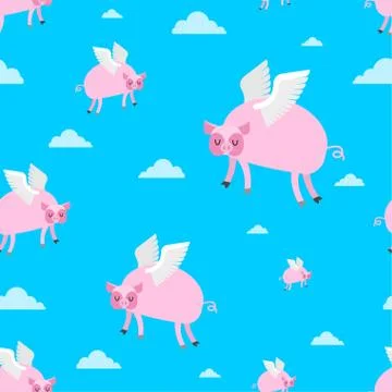 Flying pig pattern seamless. Piglet with wings background. Baby fabric textur Illustrazione stock