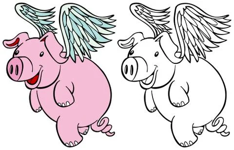 Flying pig set Stock Illustration