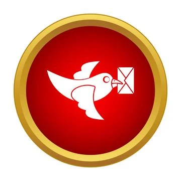 Flying pigeon delivering mail message in red circle Illustrazione stock