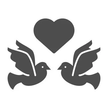 Flying pigeons with heart solid icon. Love birds vector illustration isolated on Stock Illustration