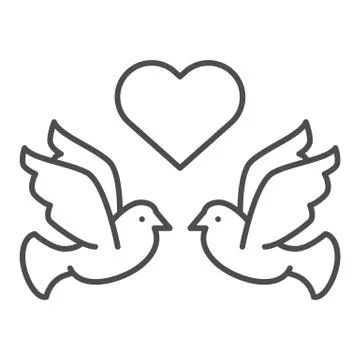 Flying pigeons with heart thin line icon. Love birds vector illustration Stock Illustration