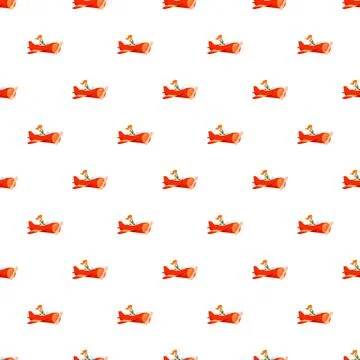 Flying pilot in small red airplane seamless pattern イラスト素材