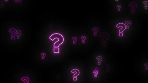 Flying pink neon question marks on a black background. 3D animation. Question Stock Footage 242508799