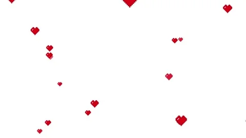 Flying pixel red hearts animation isolated on white background Stock Footage 334130899