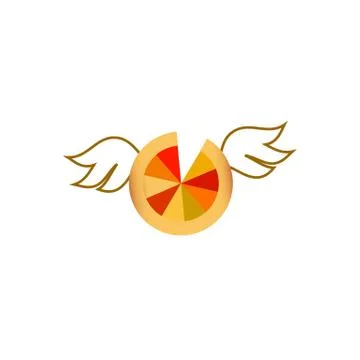Flying pizza slice with wings isolated on the white background. Stock Illustration