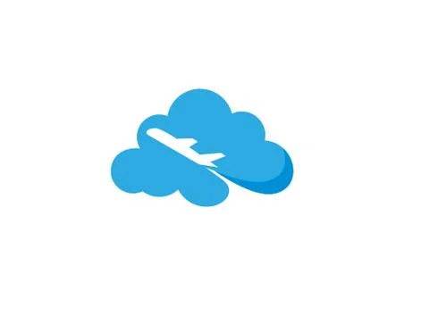 Flying plane across a big cloud logo design Stock Illustration