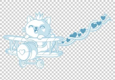 Flying plane cat romance Stock Illustration