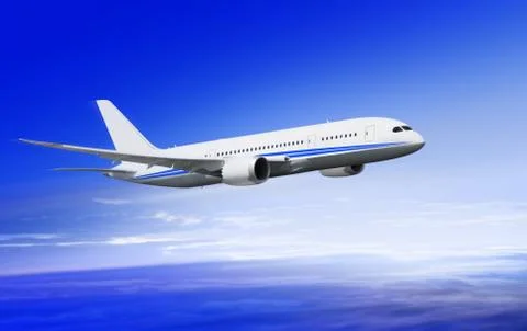 Flying plane over clouds Stock Photos