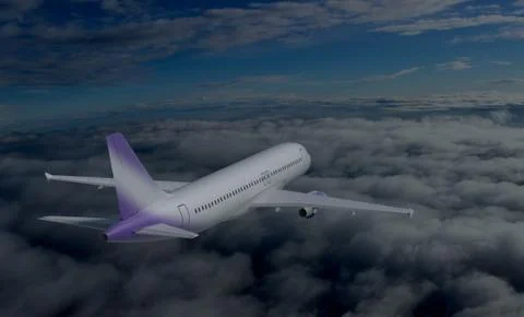 Flying plane in the sky 3d illustration Stock Illustration