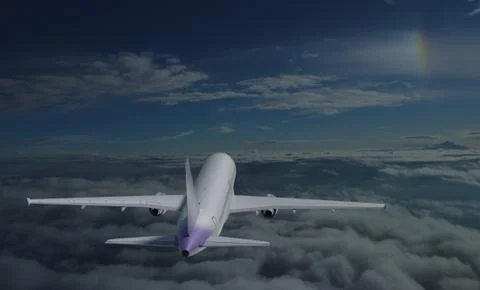 Flying plane in the sky 3d illustration Stock Illustration
