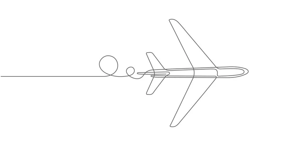 Flying plane.Airplane Vector .Continuous line drawing.Air flights.Vacation ba Stock Illustration