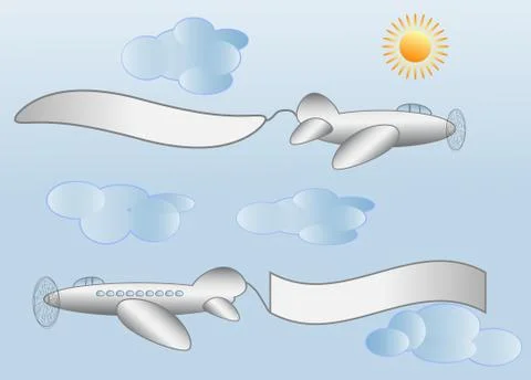 Flying planes set with the banners, template for text, illustration Stockillustratie