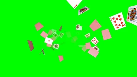 Flying poker cards background - loop, green screen, red hearts, 10, J, Q, K, A Stock Footage 75213056