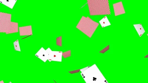 Flying poker cards background - loop, green screen, 4 aces Stock Footage 75360617