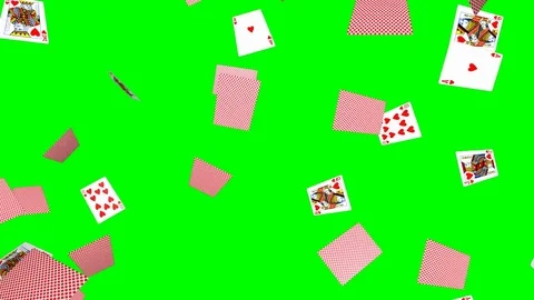 Flying poker cards background - loop, green screen, red hearts, 10, J, Q, K, A Stock Footage 75399655