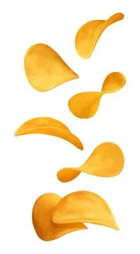 Flying potato chips. Realistic vector illustration isolated on white backgrou Stock Illustration