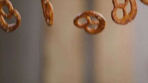 Flying Pretzels Stock Footage 99138176