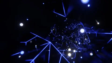 Flying in psychedelic neon outer space. Curvature of space, luminous points Stock Footage 300658020