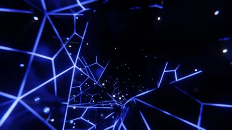 Flying in psychedelic neon outer space. Curvature of space, luminous points Stock Footage 300658040