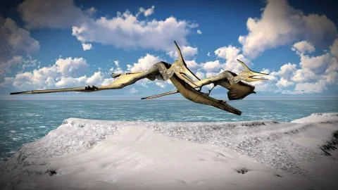 Flying pterodactyl over the land 3d illustration Stock Illustration