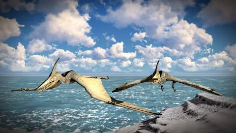 Flying pterodactyl over the land 3d illustration Stock-Illustration