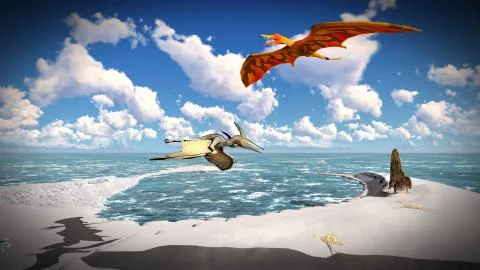 Flying pterodactyl over the land 3d illustration 库存插图