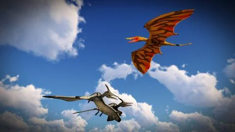 Flying pterodactyl over the land 3d illustration Stock Illustration
