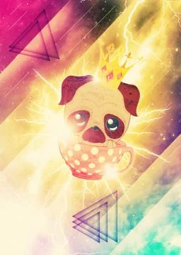 Flying pug in a cup Stock Illustration