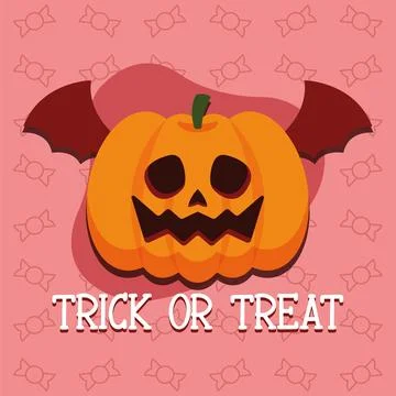 Flying pumpkin with bat wings. Vector Stock Illustration