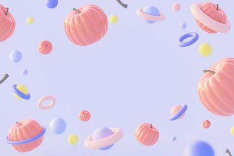 Flying Pumpkins and Planets in Space, Futuristic Concept on the Theme of Stock Illustration