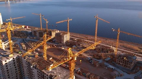 Flying on a quadrocopter over the construction of residential buildings. Stock Footage 187061711