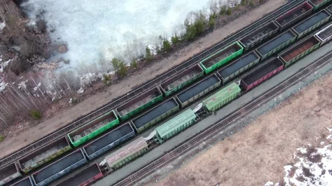 Flying on a quadrocopter over the railway Video stock 107376091
